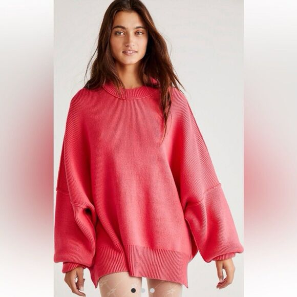 Free People Easy Street Slouchy Tunic Sweater Top Strawberry Spritz - Picture 3 of 14